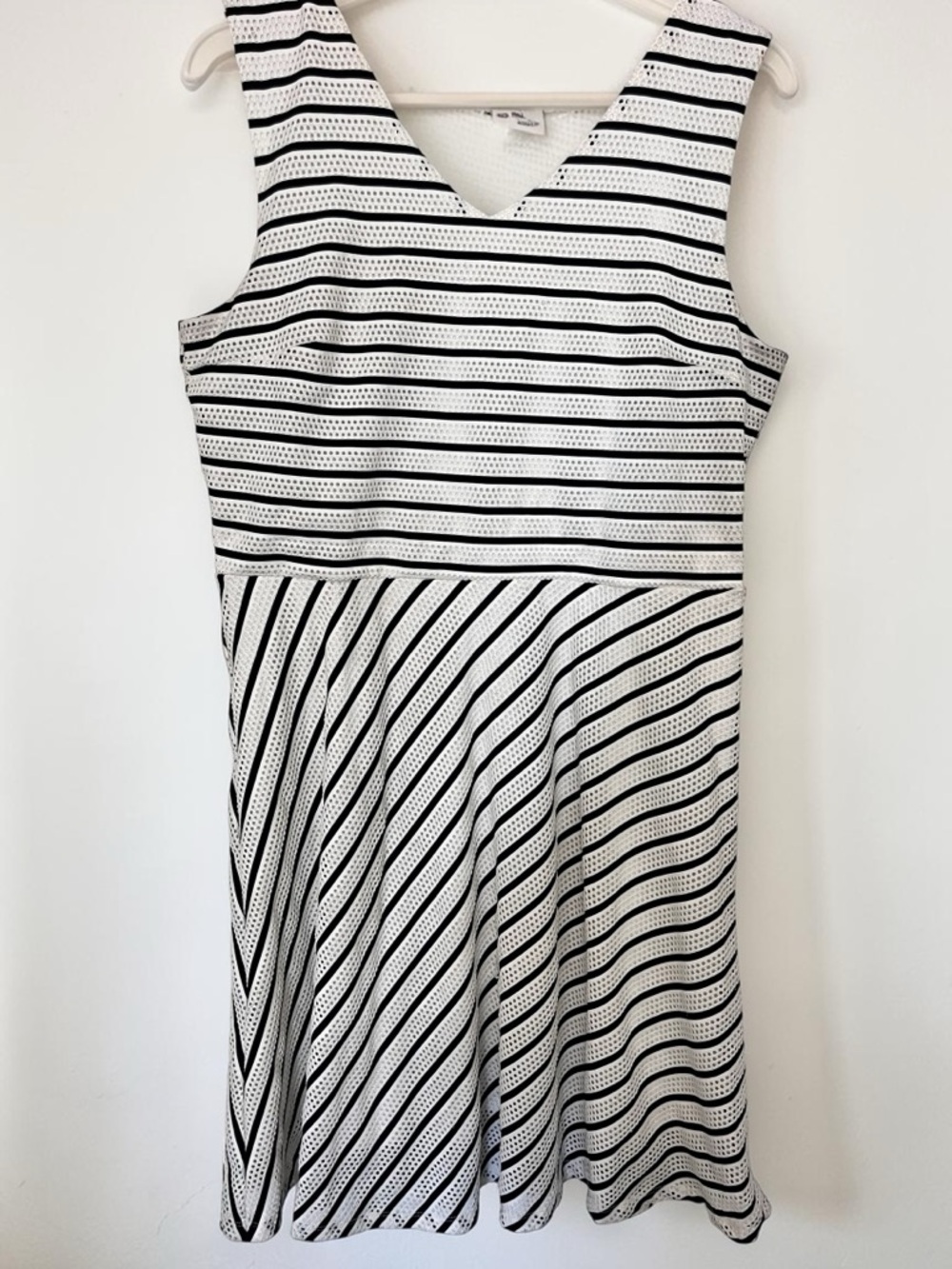 Allison Brittney Black and White Striped v neck A line dress size L